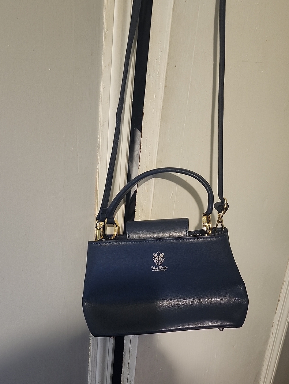 Vera Pelle Navy Mini Top-Handle Crossbody Bag